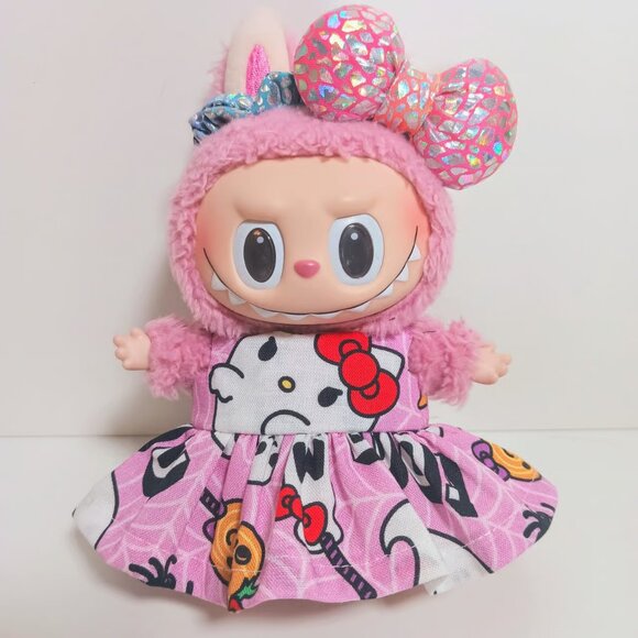 Custom Sanrio Hello Kitty Halloween Dress and Metallic Bow Made to fit Labubu